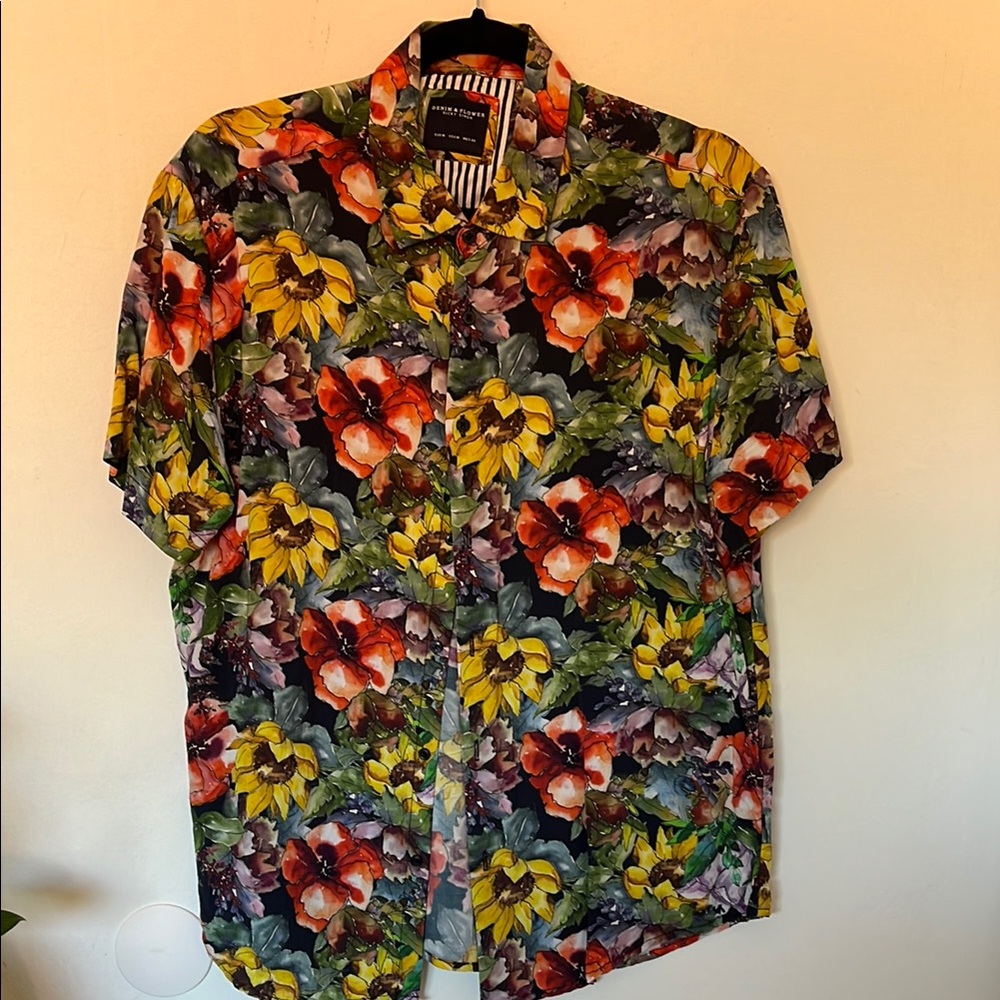 Denim & Flower Red and Yellow Casual Button Down Shirt